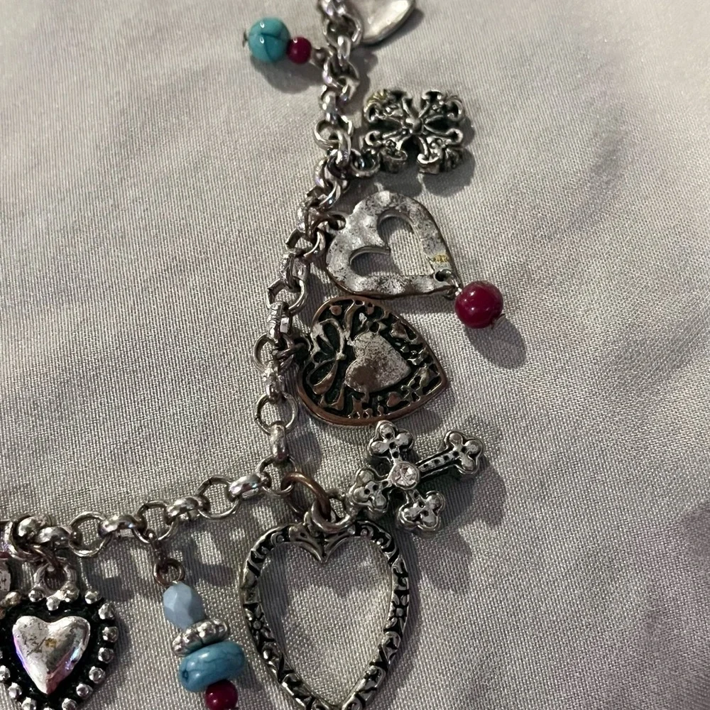 Premier Design Silver-Tone Charm Heart & Bead Necklace - Blue & Red Accents - Picture 3 of 5